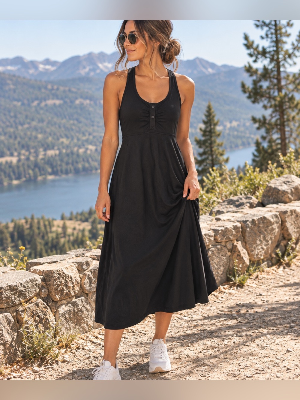 The North Face Women’s XS Black Racerback Active Midi Dress Snap Front Stretch